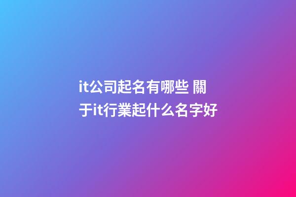 it公司起名有哪些 關于it行業起什么名字好-第1張-公司起名-玄機派
